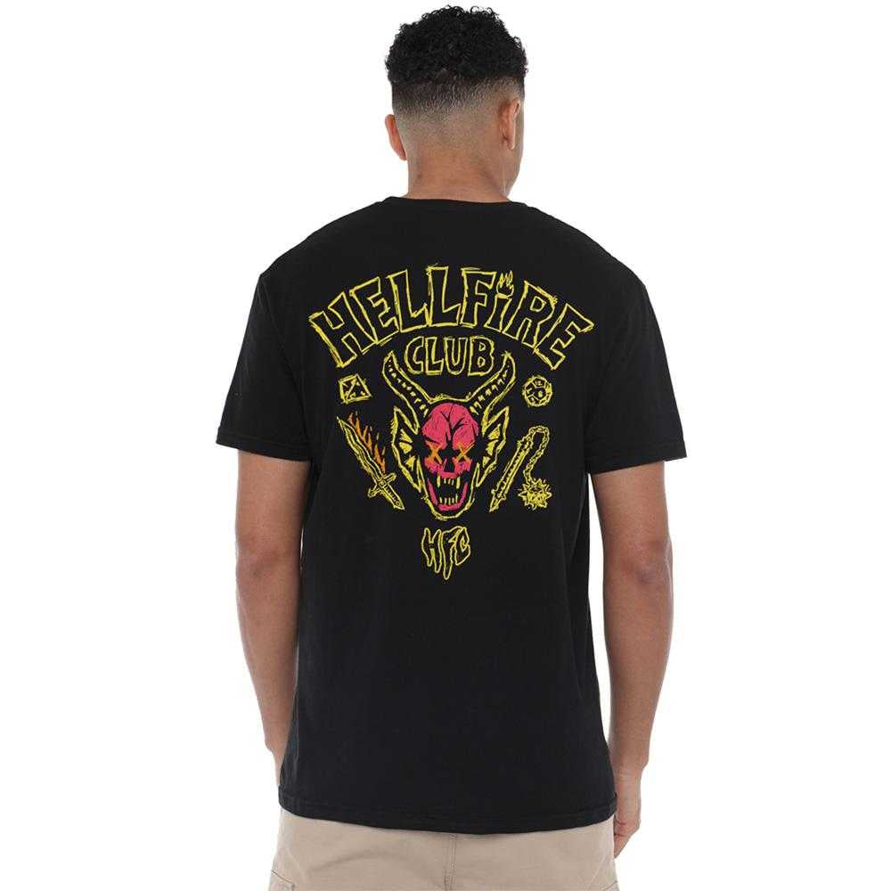 Black - Pack Shot - Stranger Things Unisex Adult Hellfire Outline Back Print T-Shirt