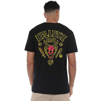 Black - Pack Shot - Stranger Things Unisex Adult Hellfire Outline Back Print T-Shirt