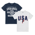 White-Navy - Front - Captain America Mens Collegiate T-Shirt (Pack of 2)