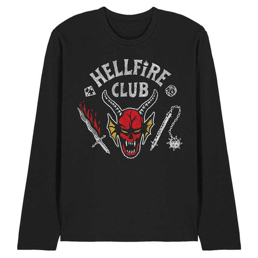 Black - Front - Stranger Things Unisex Adult Hellfire Club Inverted Long-Sleeved T-Shirt