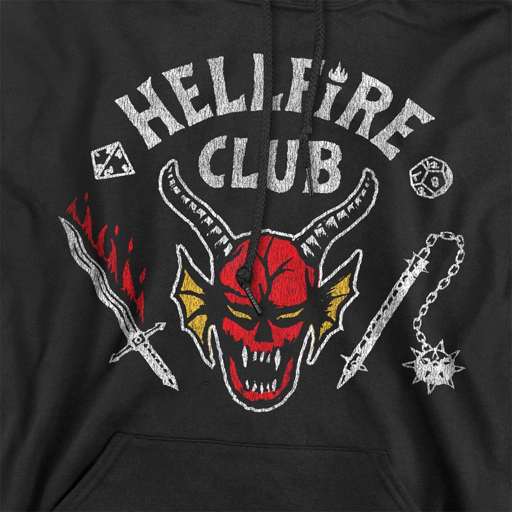 Black - Side - Stranger Things 5 Unisex Adult Hellfire Club Inverted Hoodie