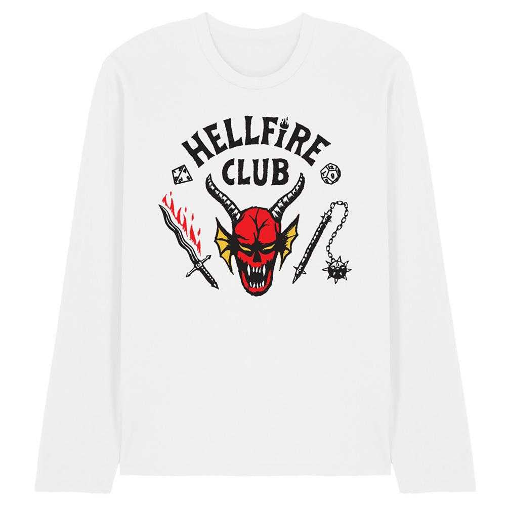 White - Front - Stranger Things Unisex Adult Hellfire Club Long-Sleeved T-Shirt