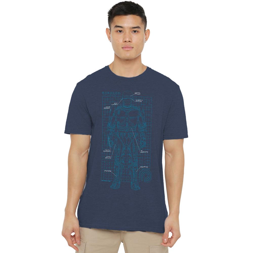 Navy - Back - Robocop Unisex Adult Schematic Heather T-Shirt