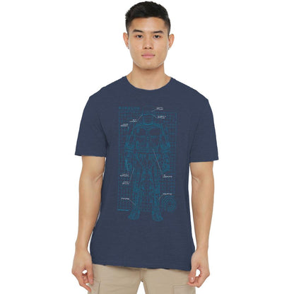 Navy - Back - Robocop Unisex Adult Schematic Heather T-Shirt