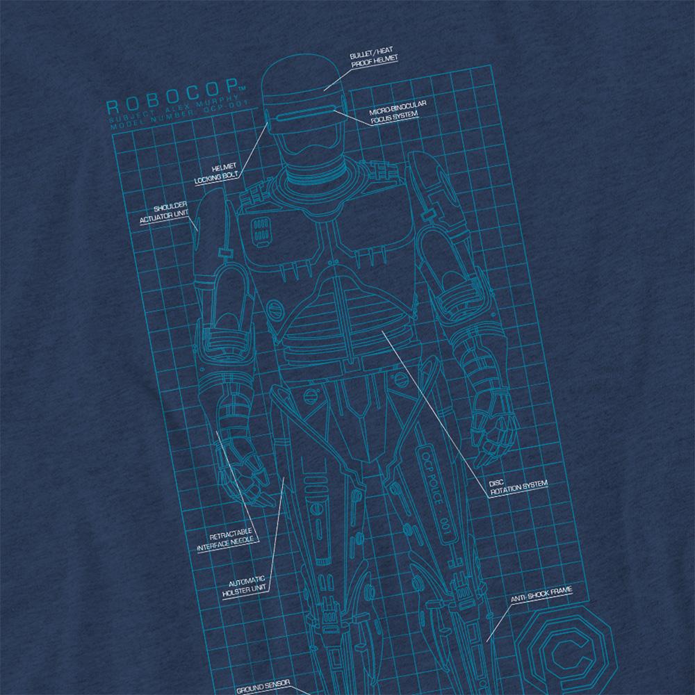 Navy - Side - Robocop Unisex Adult Schematic Heather T-Shirt