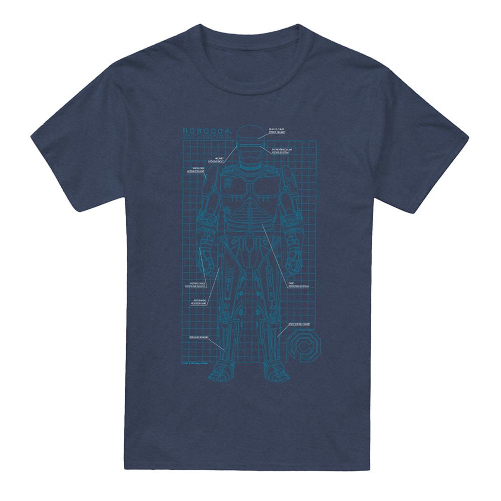 Navy - Front - Robocop Unisex Adult Schematic Heather T-Shirt