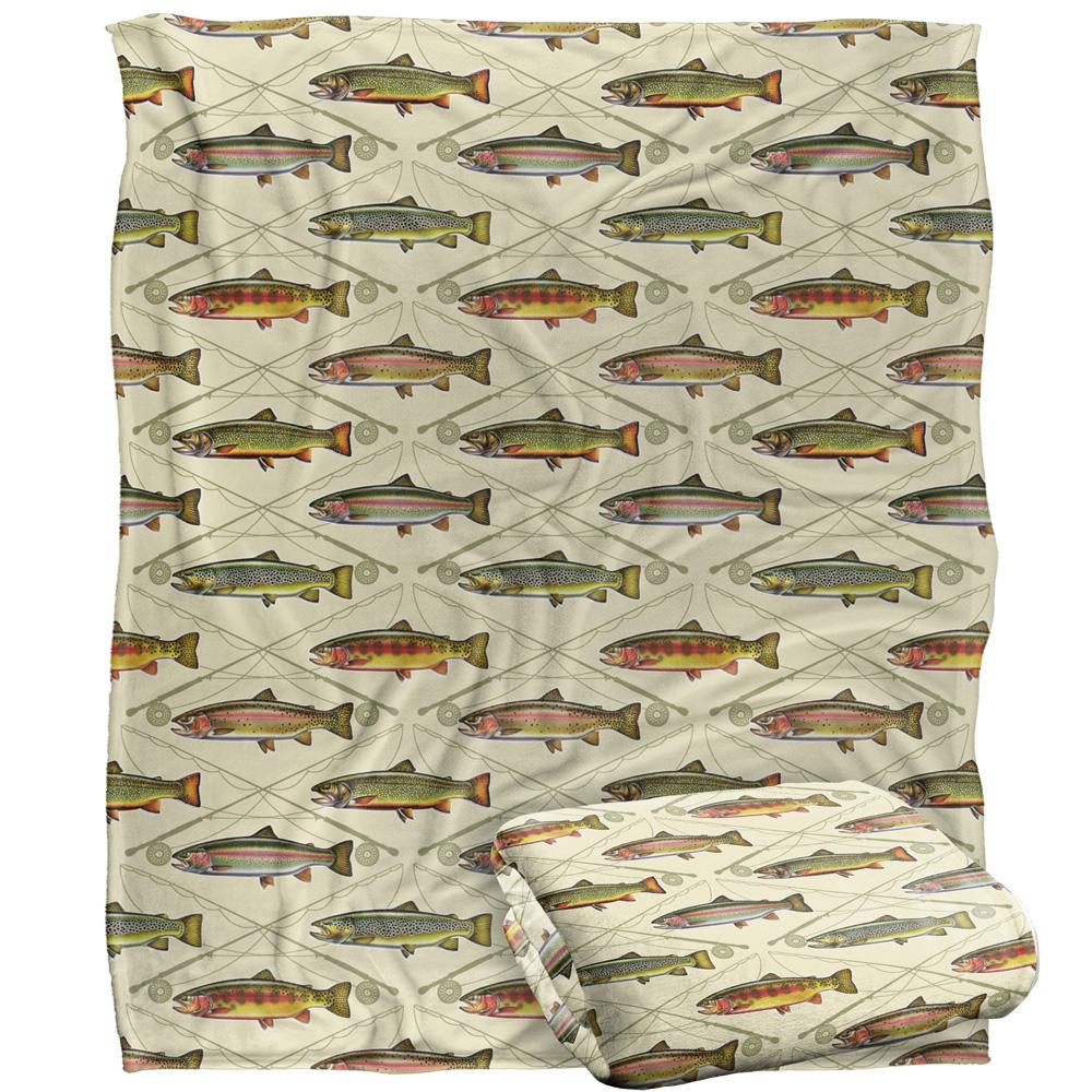 Multicoloured - Back - JQ Licensing Silky Trout Crossed Fishing Rods Supersoft Blanket