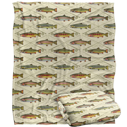 Multicoloured - Back - JQ Licensing Silky Trout Crossed Fishing Rods Supersoft Blanket