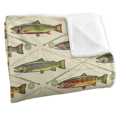 Multicoloured - Side - JQ Licensing Silky Trout Crossed Fishing Rods Supersoft Blanket