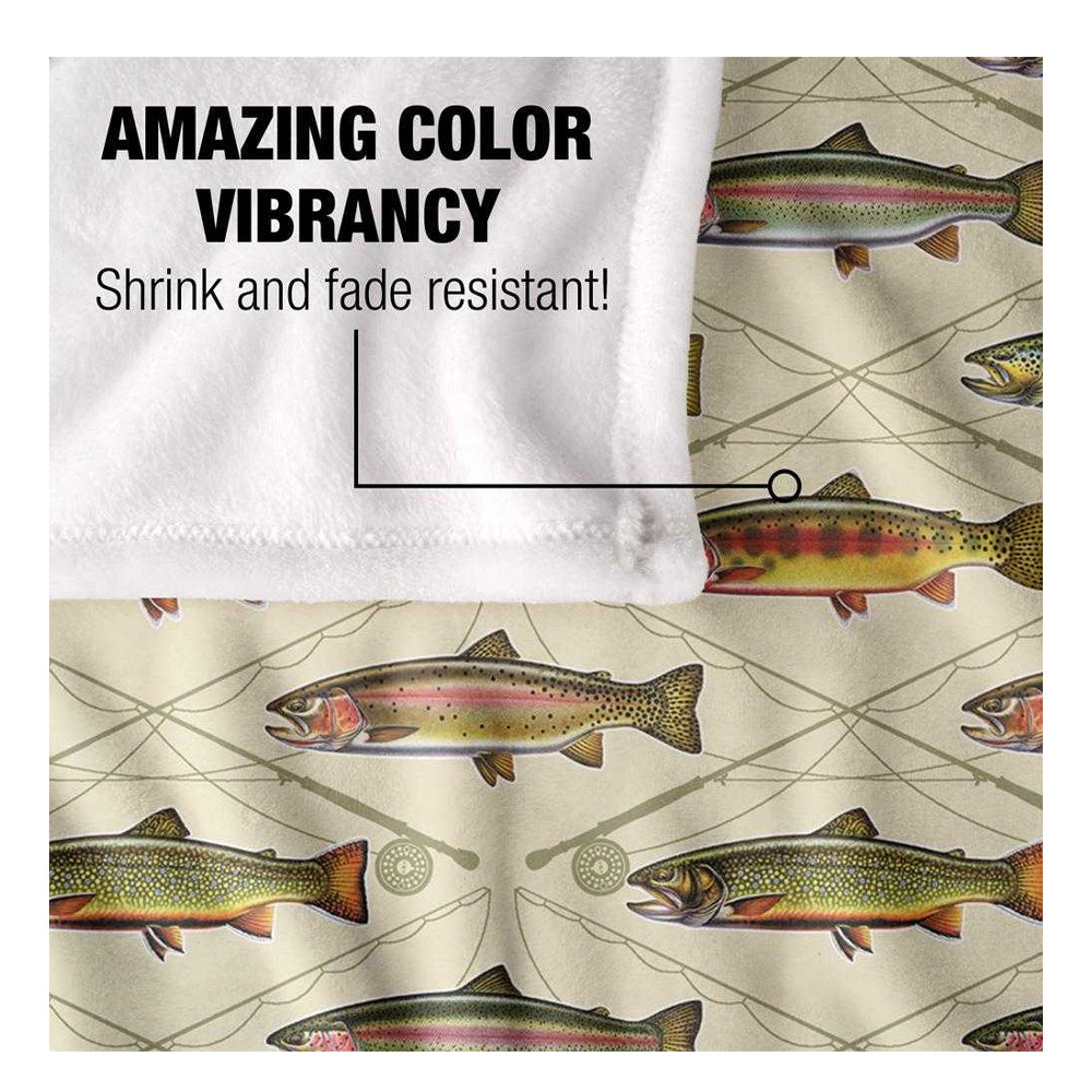 Multicoloured - Pack Shot - JQ Licensing Silky Trout Crossed Fishing Rods Supersoft Blanket