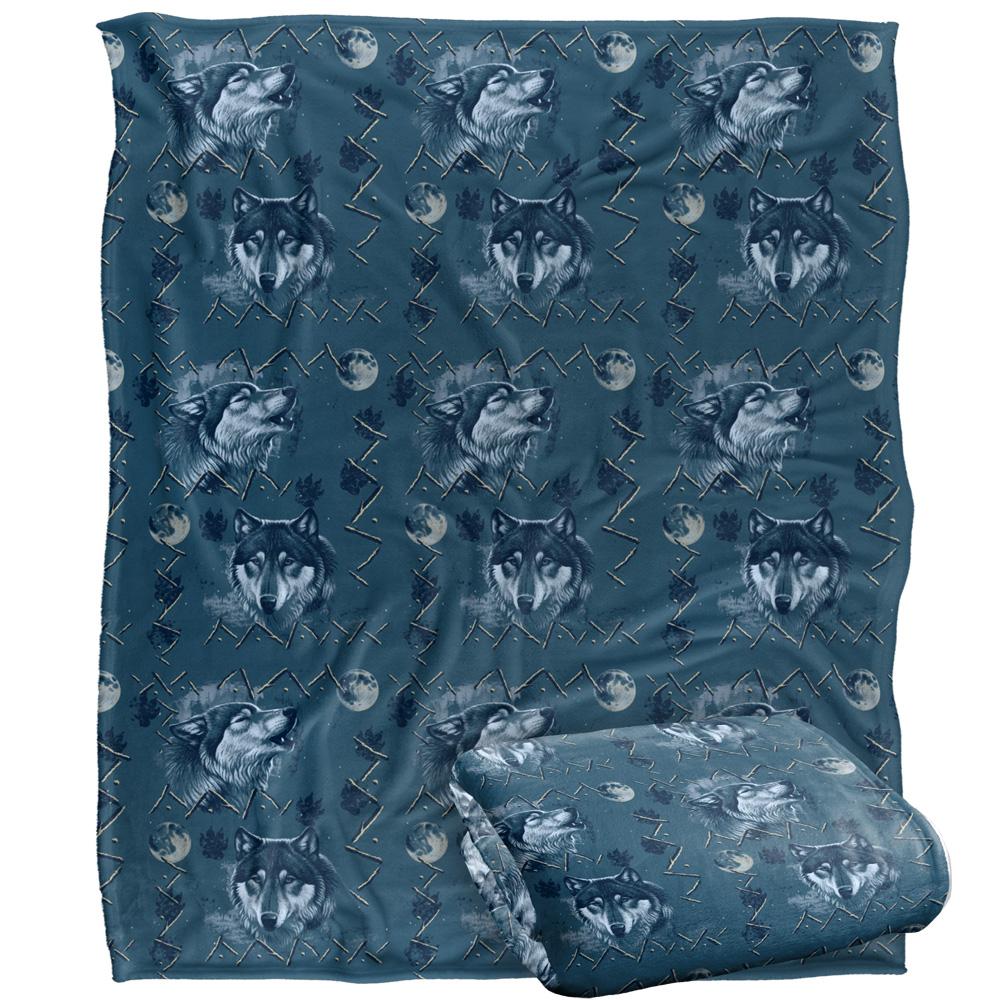 Multicoloured - Back - JQ Licensing Silky Wolf Howl Moon Pattern Supersoft Blanket