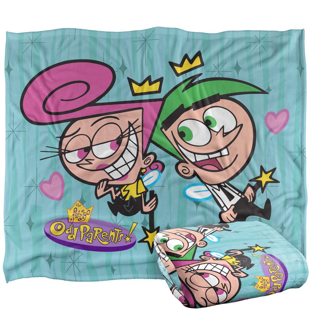 Multicoloured - Back - Fairly Odd Parents In Love Silky Cosmo & Wanda Supersoft Blanket