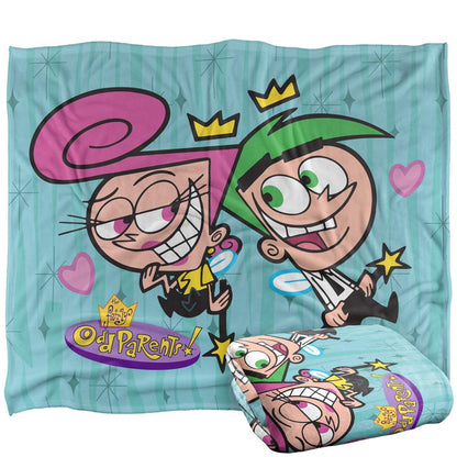 Multicoloured - Back - Fairly Odd Parents In Love Silky Cosmo & Wanda Supersoft Blanket