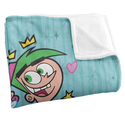 Multicoloured - Side - Fairly Odd Parents In Love Silky Cosmo & Wanda Supersoft Blanket