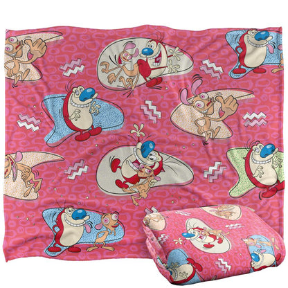 Multicoloured - Back - The Ren & Stimpy Show Silky Patterned Supersoft Blanket