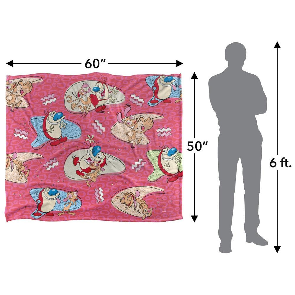 Multicoloured - Pack Shot - The Ren & Stimpy Show Silky Patterned Supersoft Blanket