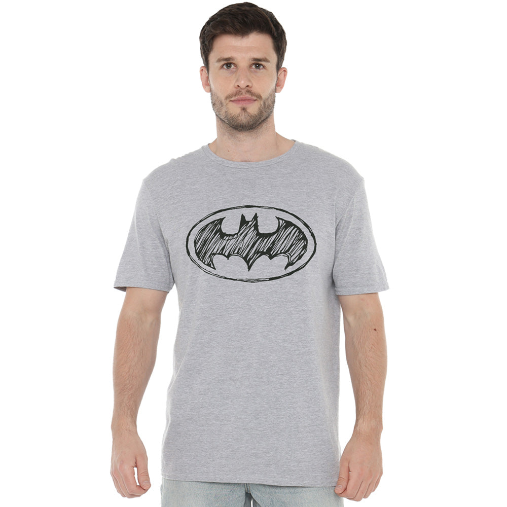 Sports Grey - Side - Batman Mens Scribble Logo T-Shirt