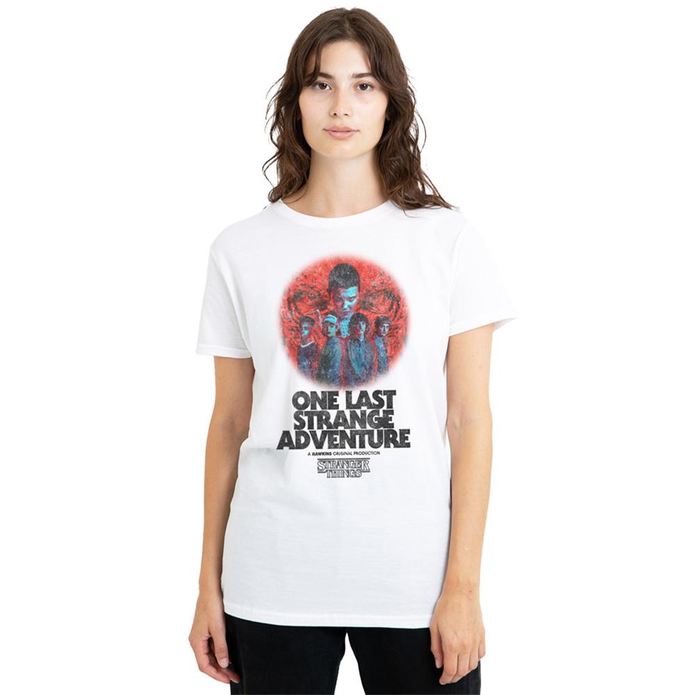 White - Pack Shot - Stranger Things Womens-Ladies One Last Adventure Poster T-Shirt