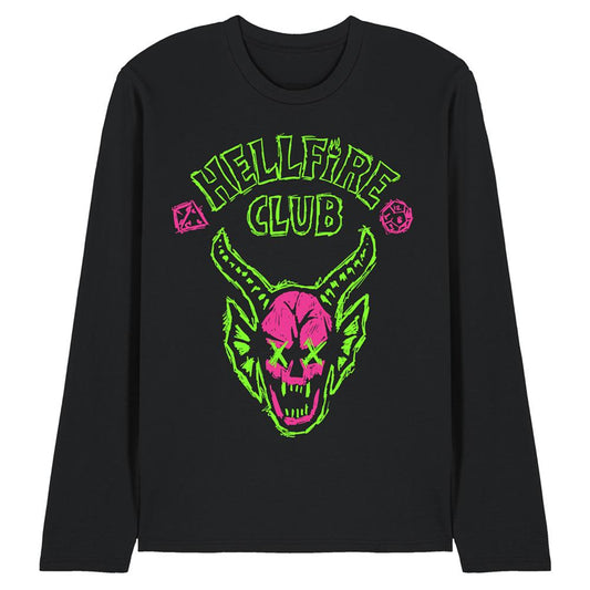 Black - Front - Stranger Things 5 Unisex Adult Hellfire Neon Graffiti Logo Long-Sleeved T-Shirt