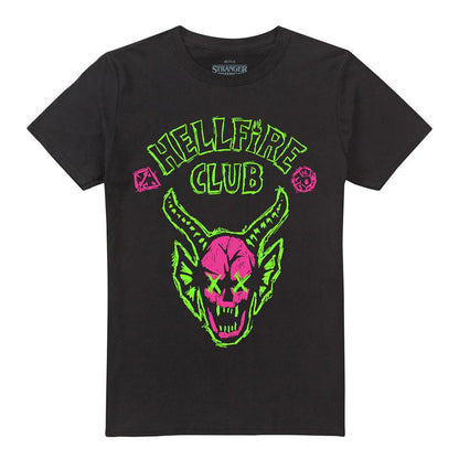 Black - Front - Stranger Things 5 Unisex Adult Hellfire Neon Graffiti Logo T-Shirt