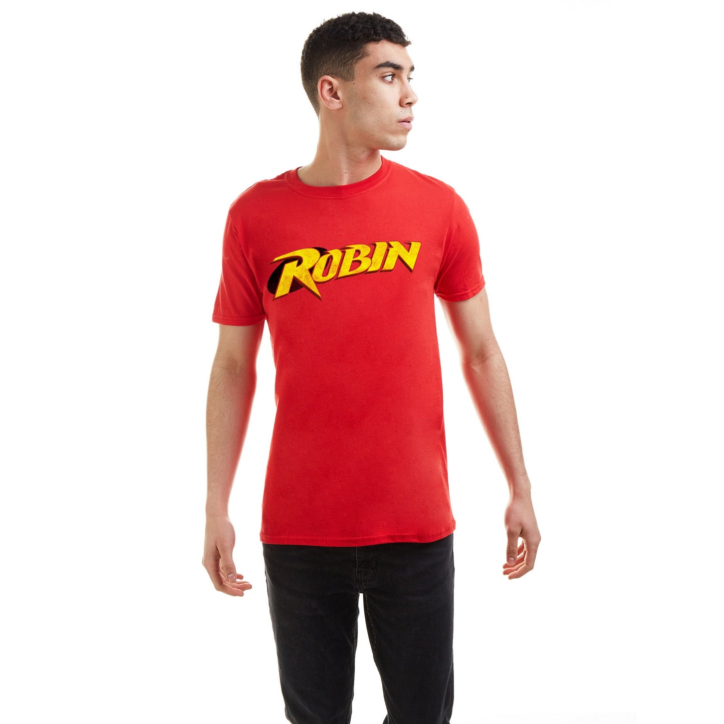 Red - Side - Batman Mens Robin Retro Logo T-Shirt
