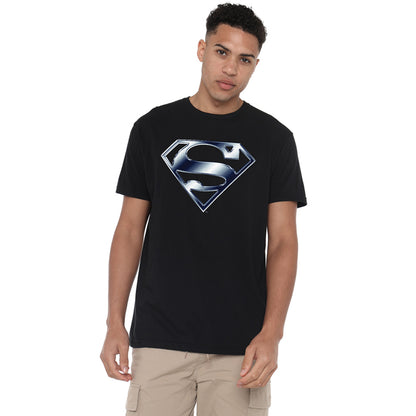 Black - Side - Superman Mens Metallic Logo T-Shirt