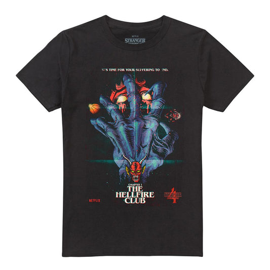 Black - Front - Stranger Things 4 Unisex Adult Hellfire Club Poster T-Shirt