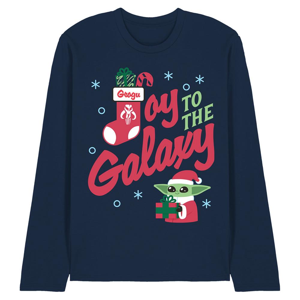Navy - Front - Star Wars: The Mandalorian Unisex Adult Grogu Long-Sleeved Christmas T-Shirt
