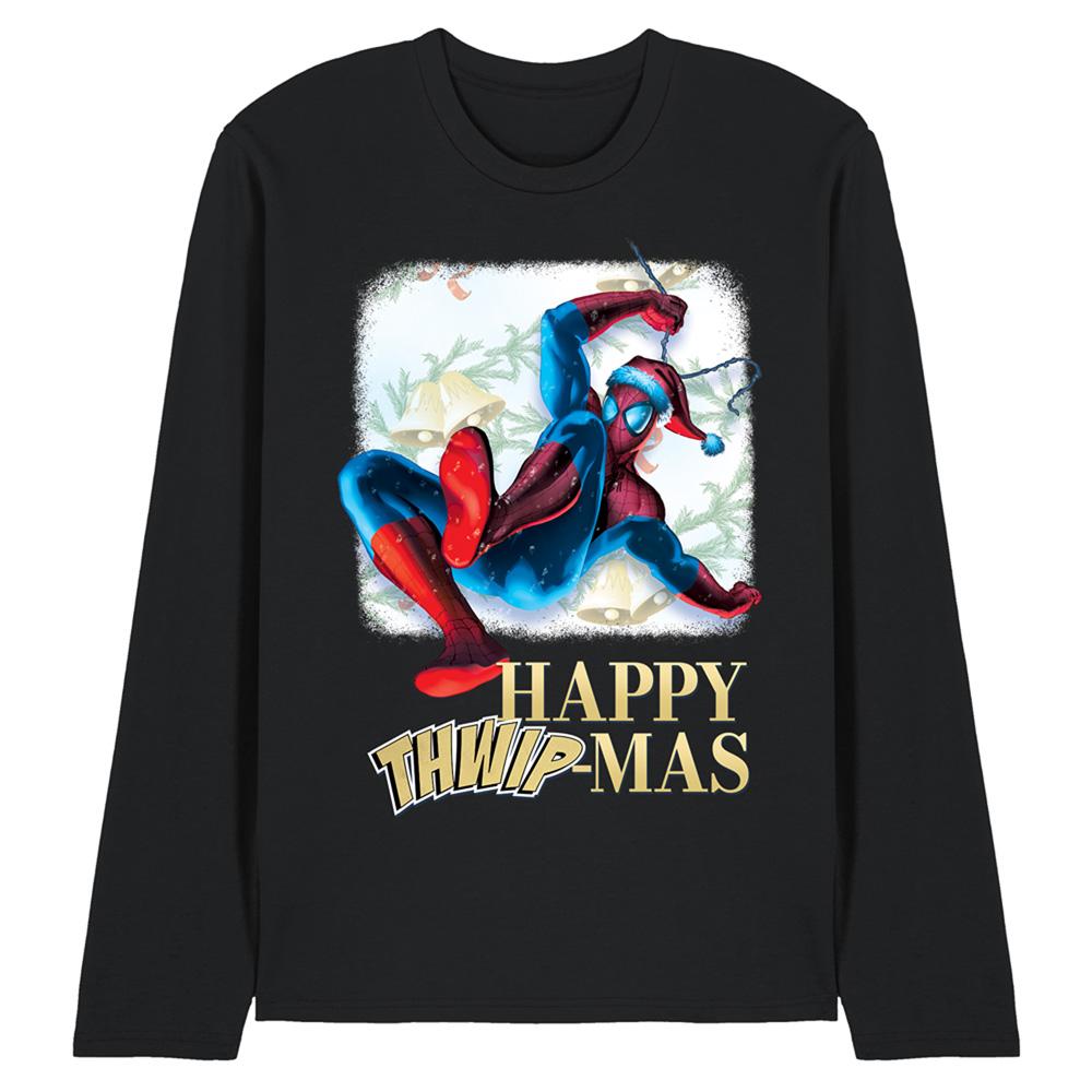 Black - Front - Spider-Man Unisex Adult Happy Thwipmas Christmas Window Long-Sleeved T-Shirt