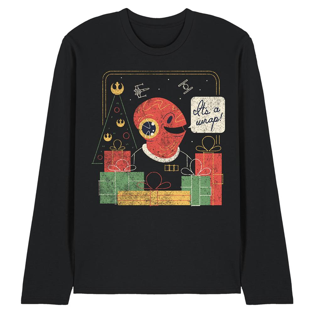 Black - Front - Star Wars Unisex Adult Wrap Trap Admiral Ackbar Long-Sleeved Christmas T-Shirt