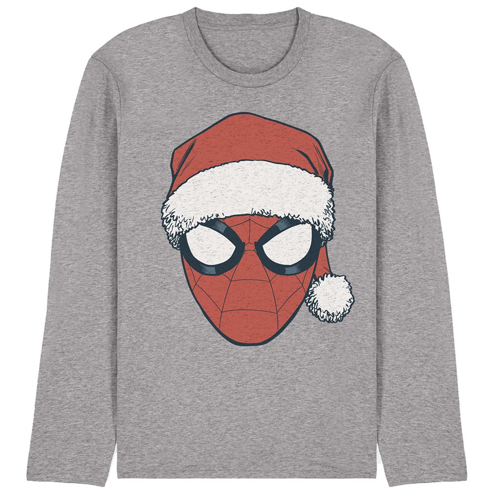 Athletic - Front - Spider-Man Unisex Adult Santa Hat Heather Long-Sleeved Christmas T-Shirt
