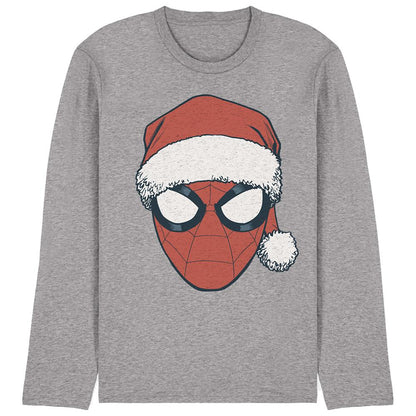 Athletic - Front - Spider-Man Unisex Adult Santa Hat Heather Long-Sleeved Christmas T-Shirt