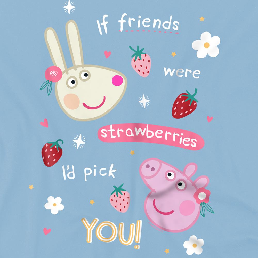 Light Blue - Back - Peppa Pig Childrens-Kids Friends Strawberry T-Shirt