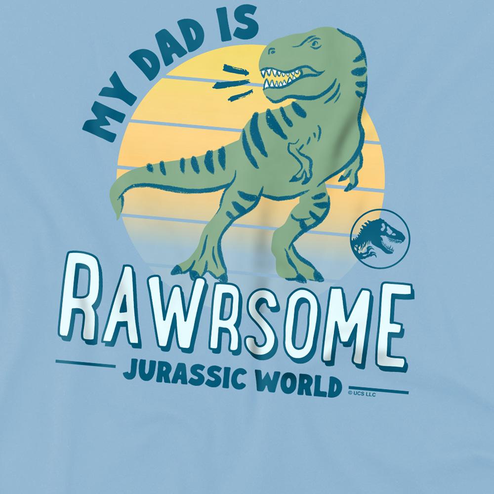 Light Blue - Back - Jurassic World Childrens-Kids My Dad Is Rawrsome T-Rex T-Shirt