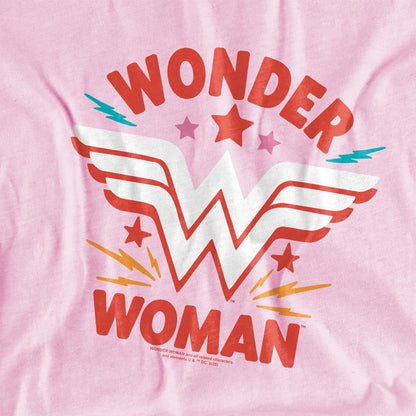 Pink - Back - Wonder Woman Childrens-Kids Chunky Logo T-Shirt
