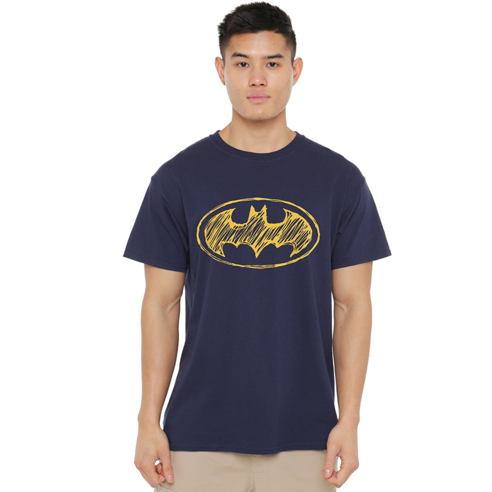 Navy - Side - Batman Mens Scribble Logo T-Shirt