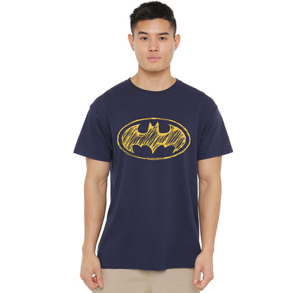 Navy - Side - Batman Mens Scribble Logo T-Shirt