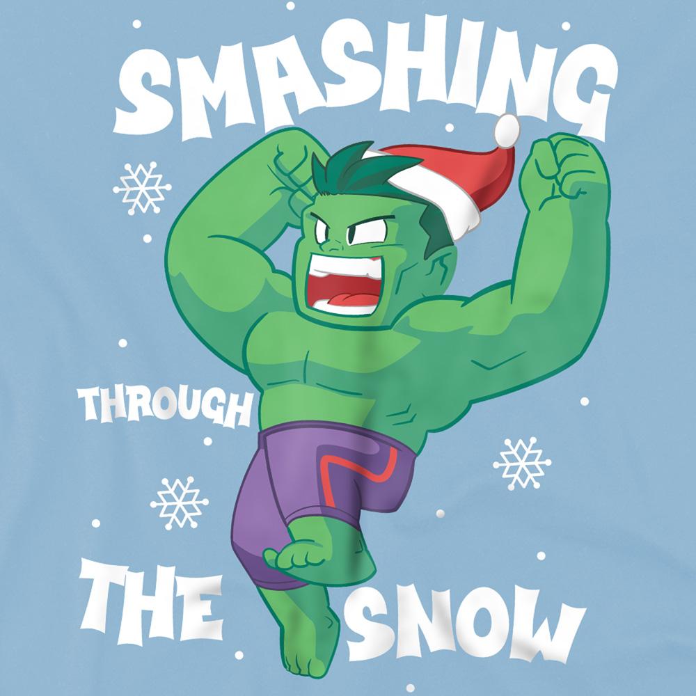 Light Blue - Side - Hulk Childrens-Kids Smashing Through The Snow T-Shirt