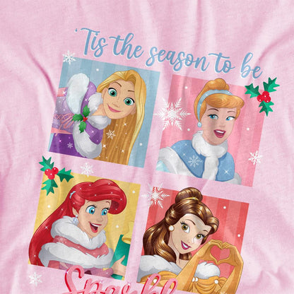 Pink - Side - Disney Princess Childrens-Kids Tis The Season To Be Sparkly T-Shirt