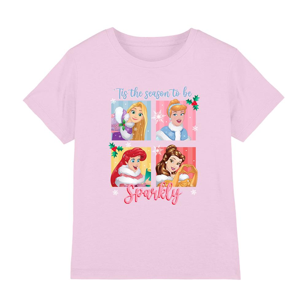 Pink - Front - Disney Princess Childrens-Kids Tis The Season To Be Sparkly T-Shirt