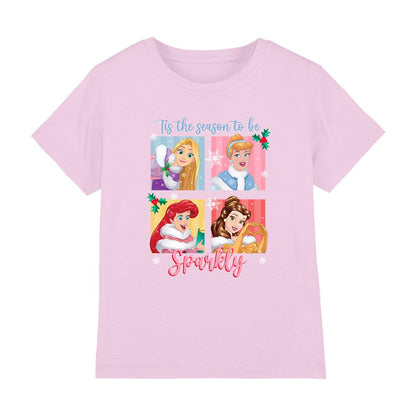 Pink - Front - Disney Princess Childrens-Kids Tis The Season To Be Sparkly T-Shirt