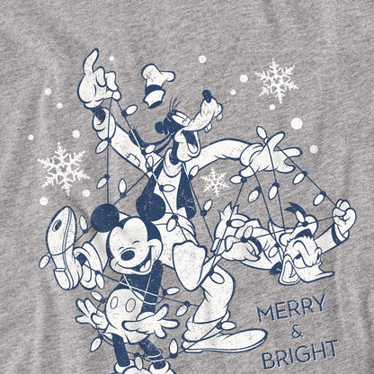 Athletic - Side - Disney Unisex Adult Merry, Bright And Tied Up In Lights Mickey Mouse Heather Long-Sleeved T-Shirt