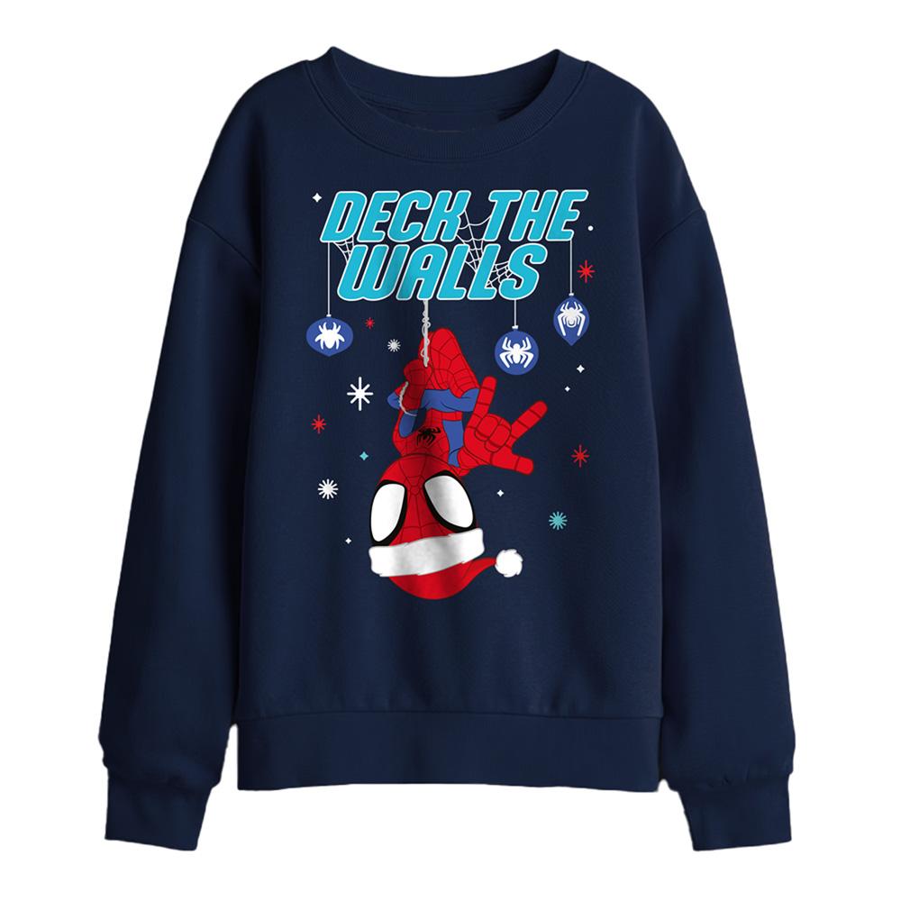 Navy - Front - Spider-Man Childrens-Kids Deck The Walls Sweatshirt