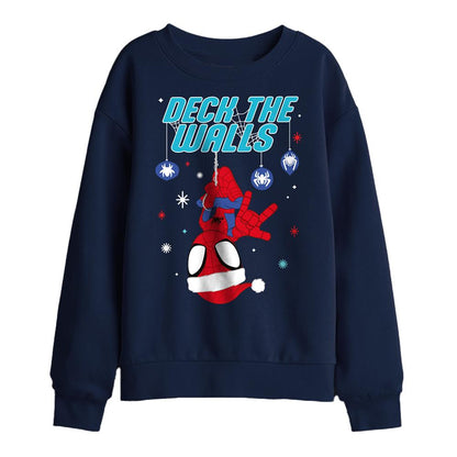 Navy - Front - Spider-Man Childrens-Kids Deck The Walls Sweatshirt