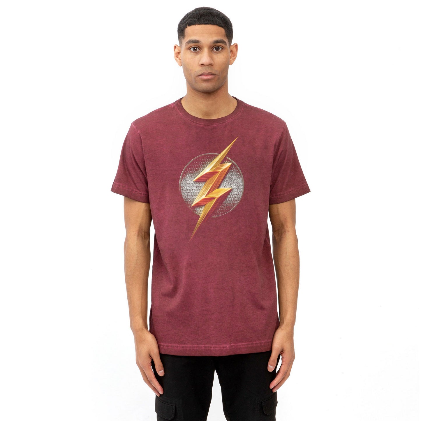 Vintage Wash Burgundy - Side - The Flash Mens Brushed Logo T-Shirt
