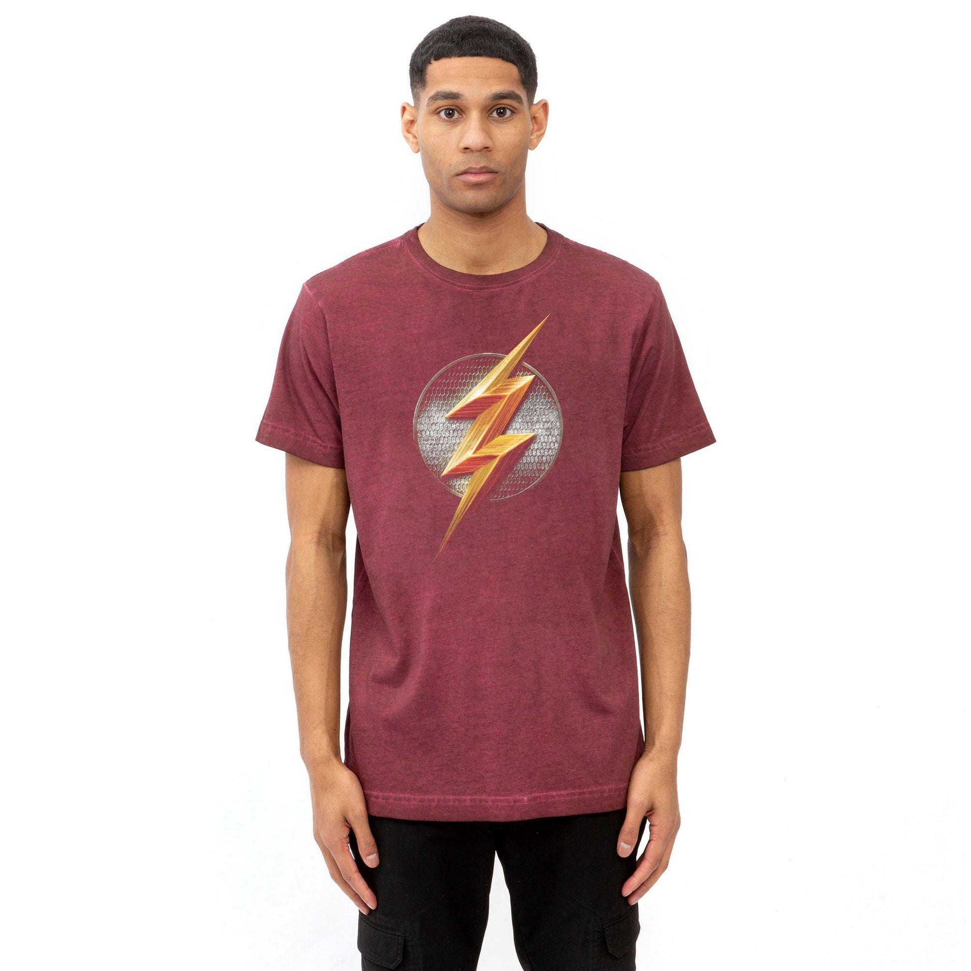 Vintage Wash Burgundy - Side - The Flash Mens Brushed Logo T-Shirt
