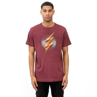 Vintage Wash Burgundy - Side - The Flash Mens Brushed Logo T-Shirt