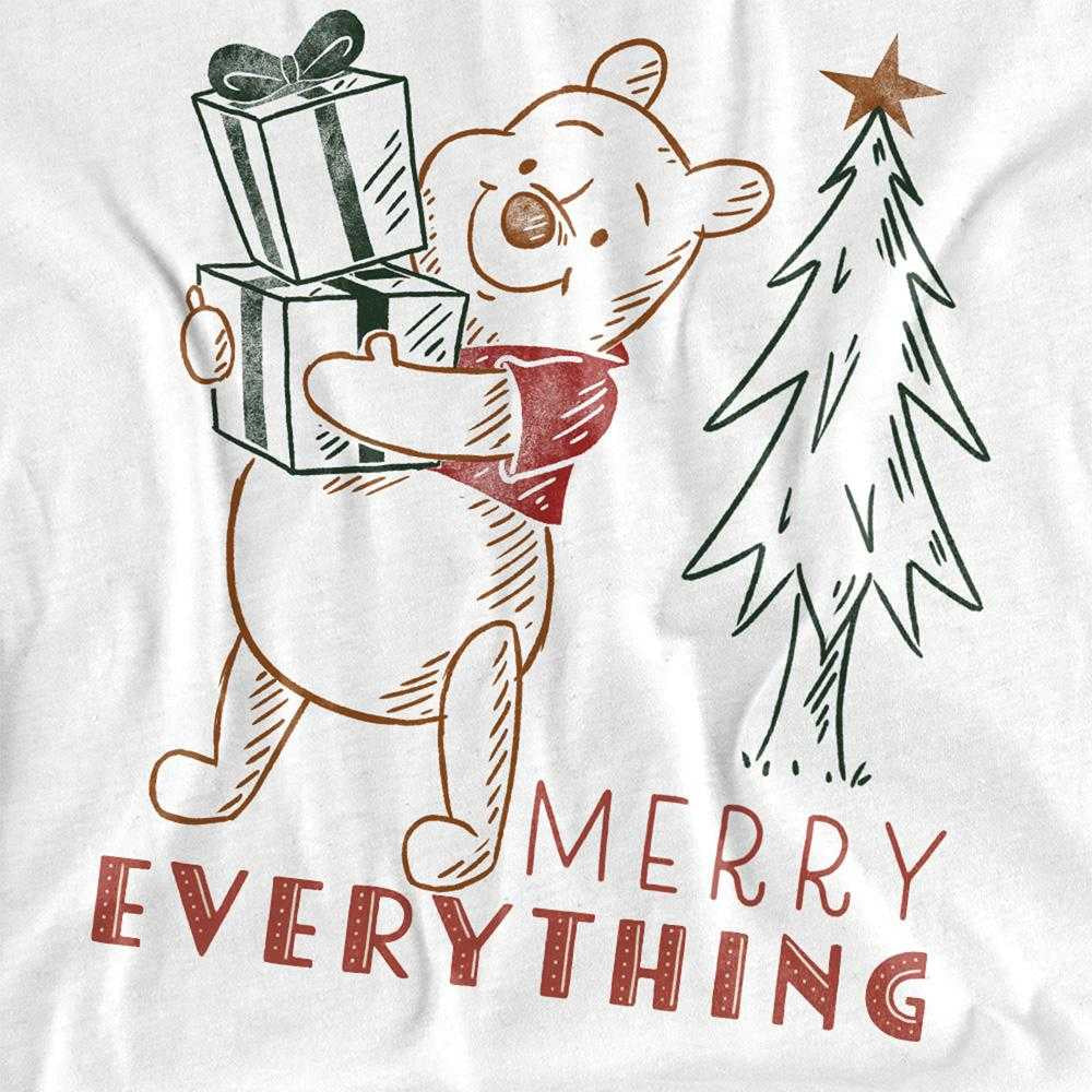 White - Side - Winnie the Pooh Childrens-Kids Merry Everything Sketch T-Shirt