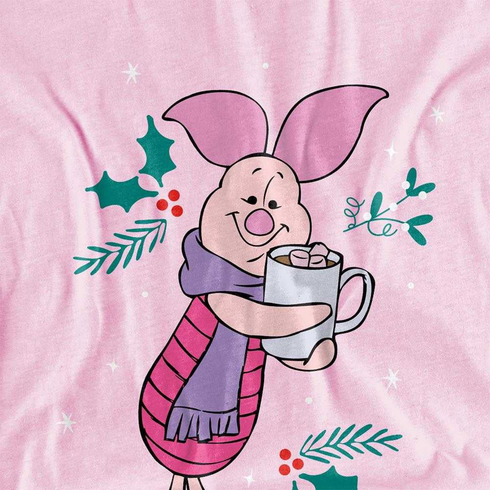 Pink - Side - Disney Childrens-Kids Cocoa Piglet Mistletoe T-Shirt