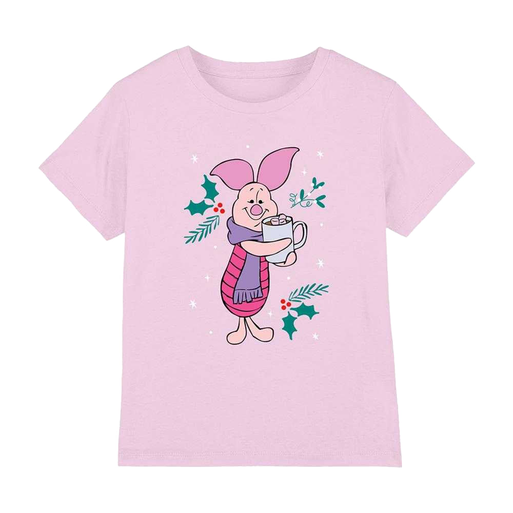 Pink - Front - Disney Childrens-Kids Cocoa Piglet Mistletoe T-Shirt